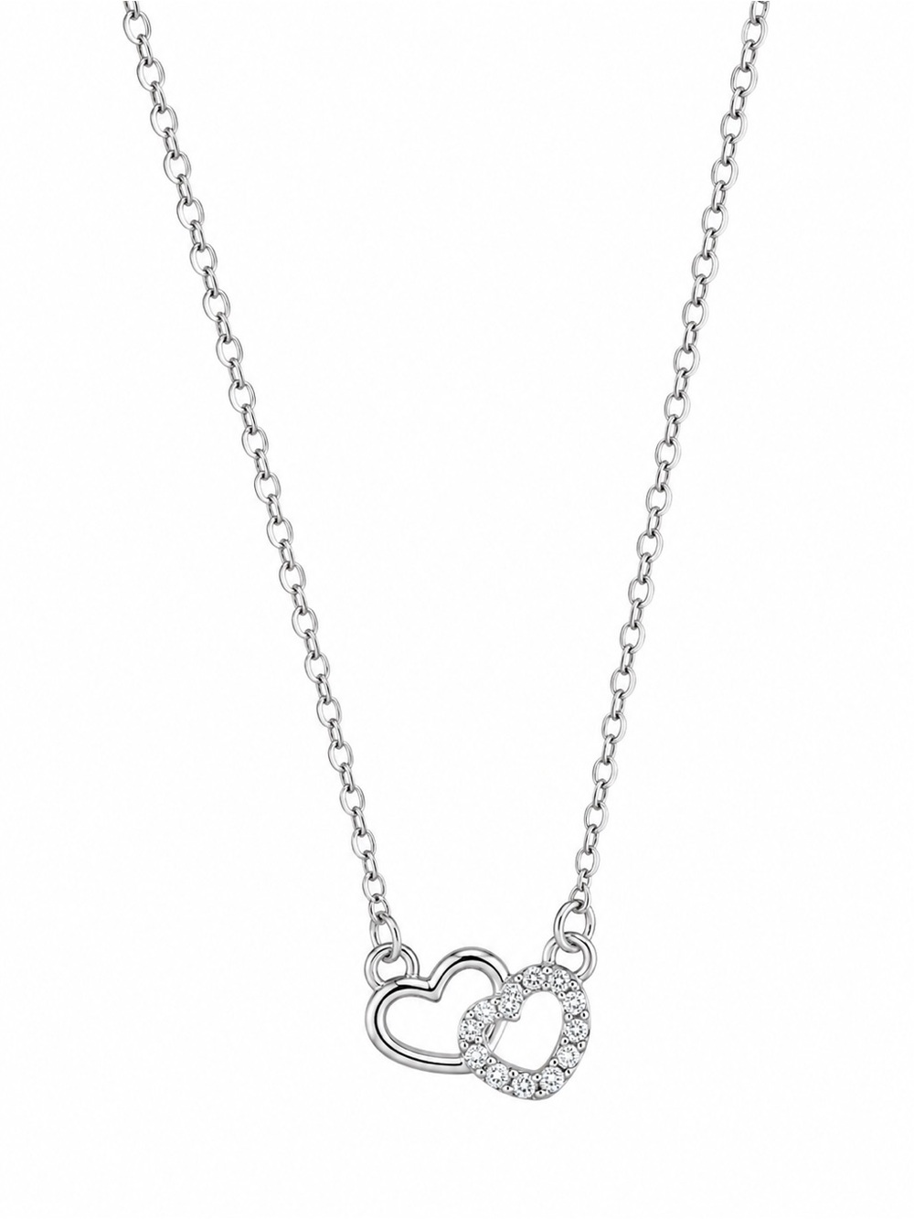 Silver Double Heart Pendant Necklace - Silver